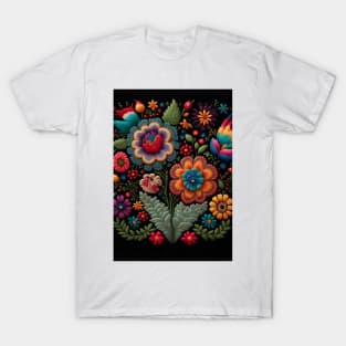 Botanical vintage Ethnic embroidery Floral design 4 T-Shirt